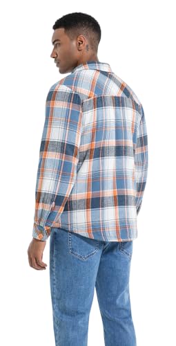 Image of Men's Sherpa Cotton Flannel Shirt Jacket Plaid Button Coat Pocket