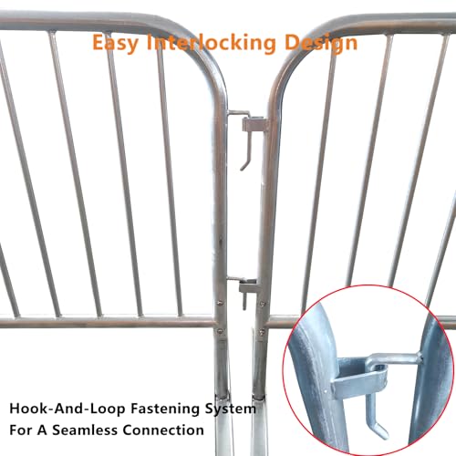 Heavy Duty Interlocking Steel Flat Feet Safety Barriers Barricade Fence for Crowd Control Events Road High Traffic Areas, Galvanized 8.5 Ft, 2 Pack