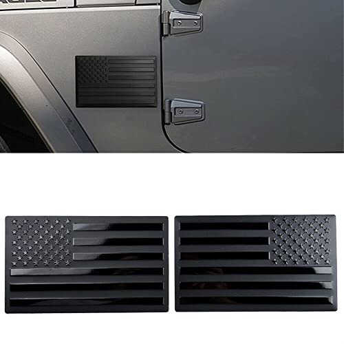 Image of American Flag Style Emblem Embossed 3D Badge Decals,Car Side Fender Rear Trunk Sticker Letters,Forward and Reverse 2pcs (Black)