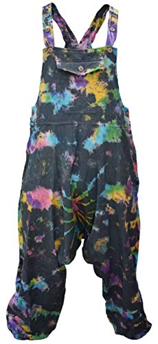 Gheri Womens Tie Dye Low Crotch Dungaree Harem Black Rainbow Large