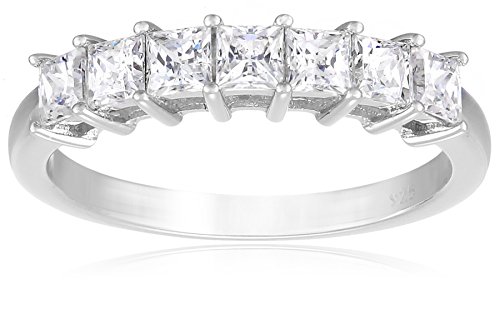 Amazon Collection Platinum-Plated Sterling Silver Swarovski Zirconia 1 cttw Princess Ring, Size 9