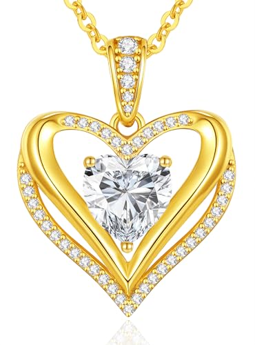 CDE Moissanite Anhänger Kette Damen Silber 925, Halskette für Damen Doppel Herz VVS1 D Farbe, Weihnachten Valentinstag Muttertags Geburtstag Schmuck Geschenke für Frauen Freundin Mama
