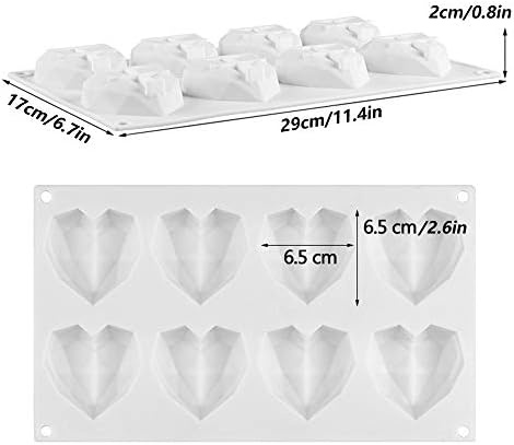 Ziyero 3D Love Heart Shape Diamentowe Formy 8 Wgłębień DIY Czekolada Silikon Boże Narodzenie Trwała Forma Łatwa do usunięcia Forma Nietoksyczna, na Boże Narodzenie, Udekoruj ciasta, słodycze,