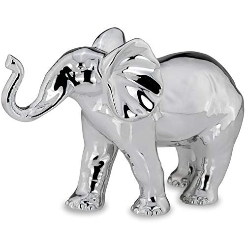 H.Bauer jun. Elefanten Figur aus Porzellan silberfarben 25 cm - edle Tierfigur glänzend galvanisiert, modernes Wohnaccessoire und Glückssymbol, stilvolle Wohndeko oder Geschenkidee