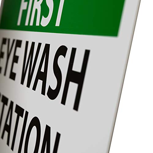 Nmc Sf181Rb Osha Sign, "Safety First Eye Wash Station", 14" Width X 10" Height, Rigid Plastic, Green/Black On White #TOP1
