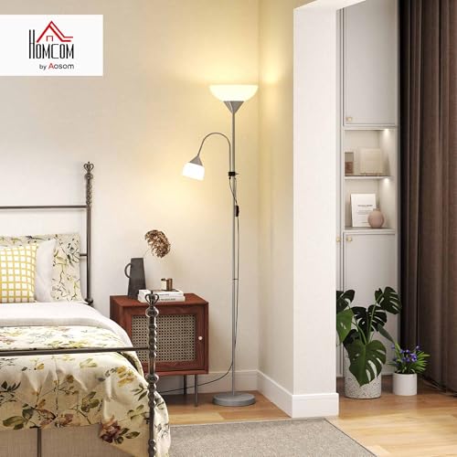 HOMCOM Modern Floor Lamp, Uplighter 2-Light Tall Standing Lamp with Adjustable Heads, for Living Room, Bedroom, Office - 2