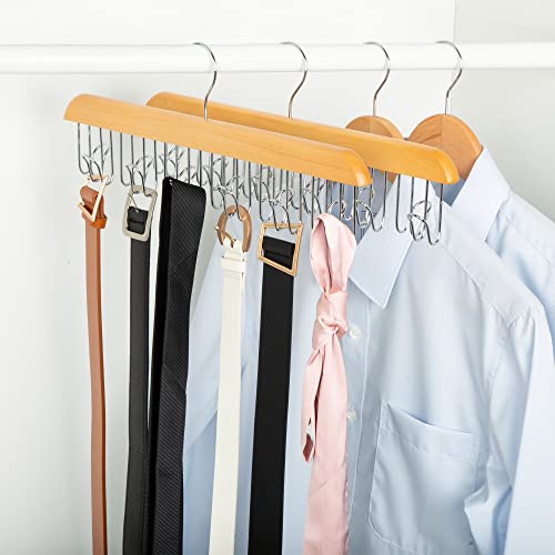Amazon Basics Wooden Belt Hanger Closet Organizer, Multifunctional, Smooth Finish, Natural, 2-Pack by Amazon Basics - Image 3