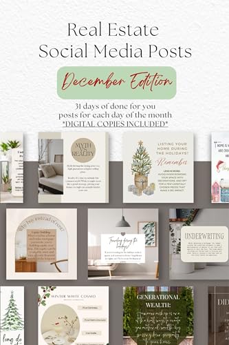 Real Estate Social Media Posts December Edition: 31 days of done for you posts for each day of the month *DIGITAL COPIES INCLUDED*