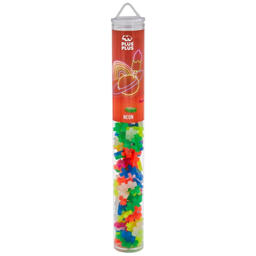 Plus-Plus 4024 Neon Mix Kreativ-Bausteine Tube, 100 Teile | Geniales Konstruktionsspielzeug, Lernspielzeug