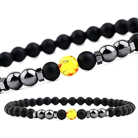 Magnetic Anklet,9.45" Length,6MM, 2 Packs,Natural Frosted Stone Anklet, Improve Sleep, (Amber Stone + Magnet Stone) Cover