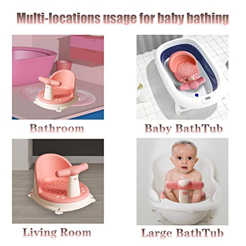 Baby Bath Seat，Infant Bathtub Seat for Tub Sit Up Non Slip Baby Shower Chair for Babies 6 Months & Up with Backrest Armrest Support and Suction Cups (Style 1, Pink)