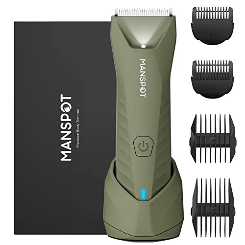 Image of MANSPOT Manscape Trimmer for Men Ball /Pubic /Groin, Electric Body Hair Trimmer, Replaceable Ceramic Blade Heads,Waterproof for Wet /Dry Use,Standing Recharge Dock,90 Minutes Shaving After Charged(Green)