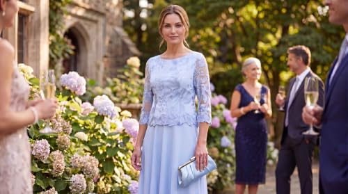 Image of Alex Evenings Women's Tea Length Embroidered Bodice Mother of The Bride Gown, Wedding Guest Dress (Petite and Regular Sizes)