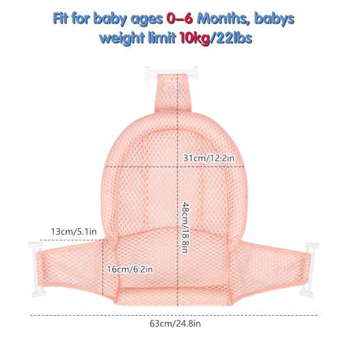 Image of Colorlife Baby Bath Seat Support Net Infant Bathing Seat Support Mat, Adjustable Comfortable Non-Slip Three-Pointed Baby Shower Net Bathtub Sit Up Mesh for Newborn 0-12 Months-Dusty Pink(No Bathtub)