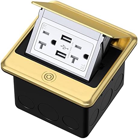 KYHSHJ 4.8A USB Chargers Pop Up Floor Waterproof Electrical Outlet Receptacle Stainless Steel Box,Brass