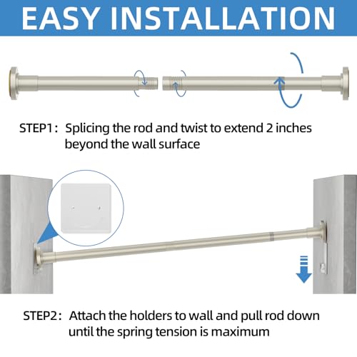 Image of CorkLatta Nickel Shower Curtain Rod,1 Inch Diameter Stainless Steel Adjustable Spring Tension Rods 32 to 80 inch,with Holders,Anti-Slip,Curtain Rods No Drilling(1 Pack)