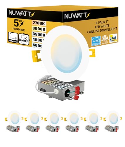 NUWATT 6 Pack, 6 Inch Ultra-Thin LED Recessed Lighting, CCT
