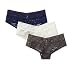 Mae Women's Lace Cheeky Hipster Panty, 3 pack, White/Navy/Grey, Medium