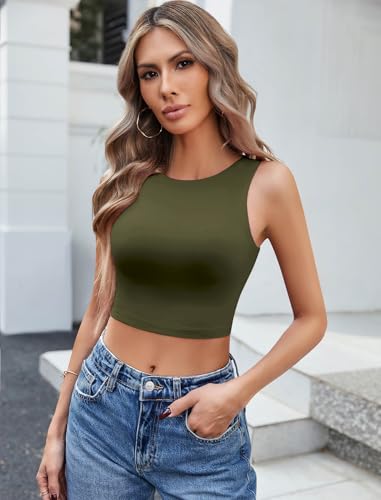 Image of Avidlove Crop Tops for Women Crew Neck Basic Tank Sexy Double Lined Seamless Crop Going Out Summer Tops