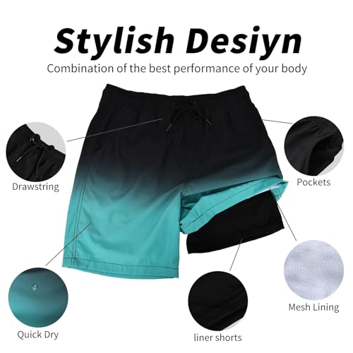 Mens Swim Trunks with Compression Liner, 2 in 1 Quick-Dry 7" Inseam Swimming Trunks for Men3