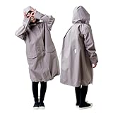 [MALFY] 驚きの撥水力と軽さと柔らかさ 【超軽量300g×高耐水圧×高透湿×超撥水】 テフロン撥水加工 リュック対応レインコート 自転車 レインコート レディース ロング丈 耐水圧 (グレージュ, L)