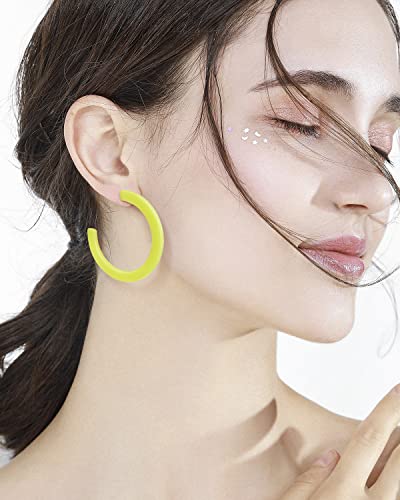 4 Pairs 80S Candy Color Acrylic Neon Round Earrings for Women Retro Colorful Hoop Stud Earrings Pendant for 80S Costume Dancing Party Accessory2