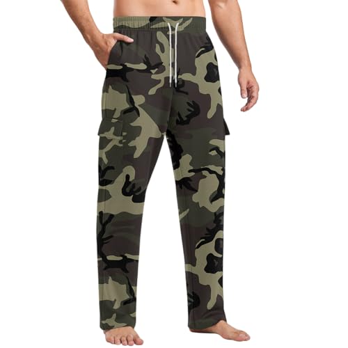Sweatpants for Men Lightweight Baggy Stretch Drawstring Elastic Waist Casual Pants Camouflage Trousers with Pocket