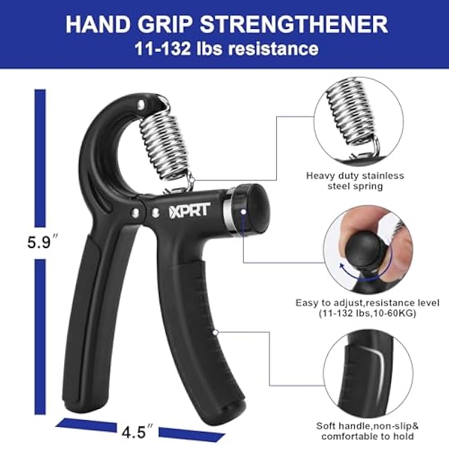 XPRT Fitness Grip Strength Training Kit ¨C Hand, Finger and Forearm Exerciser Set of 5 for Grip Exercise, Stress Relief, and Recovery - Improve Hand Extension & Strengthen Fingers