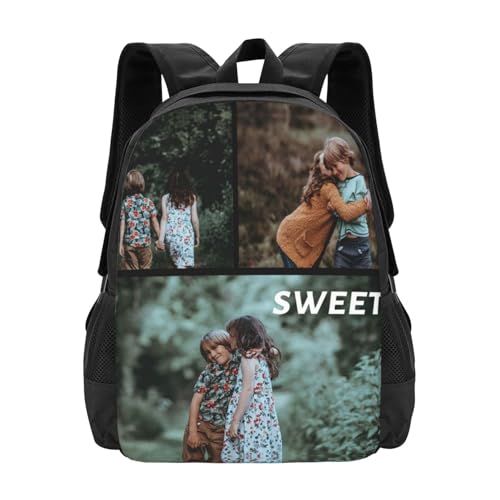 Customized Backpack School Supplies for Girls Teen Boys,Custom Knapsack School Daypack Bag, Personalized Bookbag Rucksack with Family Photo/Images/Name Text Logo Gifts for Kids Girls Boys 3 photos