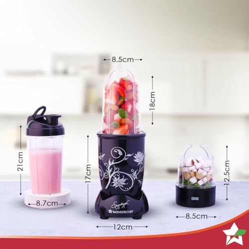 Image of Wonderchef Nutri-blend 500W Mixer Grinder, 22000 RPM Motor, Smoothie Maker, Masala Grinder, Chutney Blender, 3 Unbreakable Jars & Sipper Jar, Recipe Book by Chef Sanjeev Kapoor, 2 Yr Warranty, Black