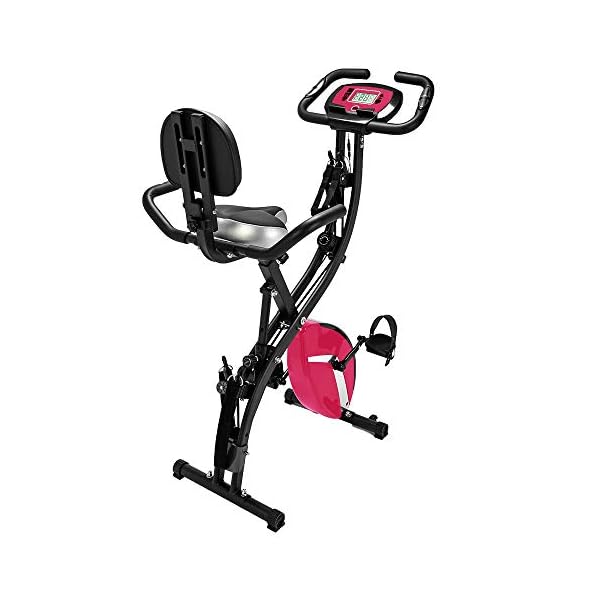 Fitness Folding Exercise Bike. Plastic ABS Steel Home indoor 3-in-1 Folding Upright Bike for Indoor Exercise Pink Black