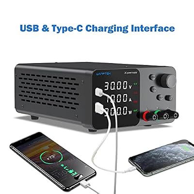 DC Power Supply, Bench Power Supply with Output Enable/Disable Button, Adjustable Power Supply with Precise Encoder Knobs, Variable Power Supply with USB & Type-C Quick-Charge Interface (0-30V 0-10A)