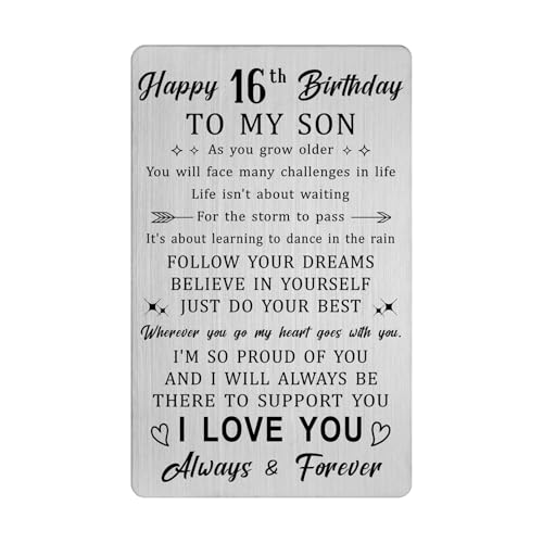HYHYDHP 16th Birthday Decorations for Boys - 16th Birthday Son Card, 16 Year Old Bday Gifts for Son
