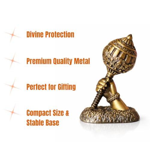 Image of Metal Hanuman Gada for Car Dashboard | Bajrangbali Gada Showpiece for Home Temple, Office Desk & Car, Housewarming Gift | Gift for him | 3.1 Inches | Dual Tape Included (Antique)