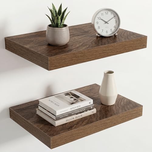Image of Acovy 10 inch Extra Deep Floating Shelves for Wall, 16 inch Long Wood Wall Shelves Set of 2 for Bathroom Bedroom Kitchen Living Room Laundry Room, Modern Floating Shelf for Home Decor