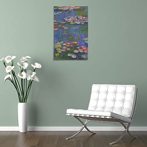 Monet Canvas Wall Art, Water Lilies 1916 By Claude Monet Giclee Prints Canvas Wall Art Poster, 12X15 Inch Framed Ready To Hang, Claude Monet Impressionism Wall Art For Living Room Bedroom Bathroom Wall Decor #TOP4