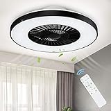 DLLT Modern Ceiling Fans with Lights, 40W Led Dimmable Ceiling Fan with Remote, 7 Invisible Blades Semi Flush Mount Ceiling Fan Light, 3-Speed Indoor Low Profile Ceiling Fan, 3000K-6500K Timing