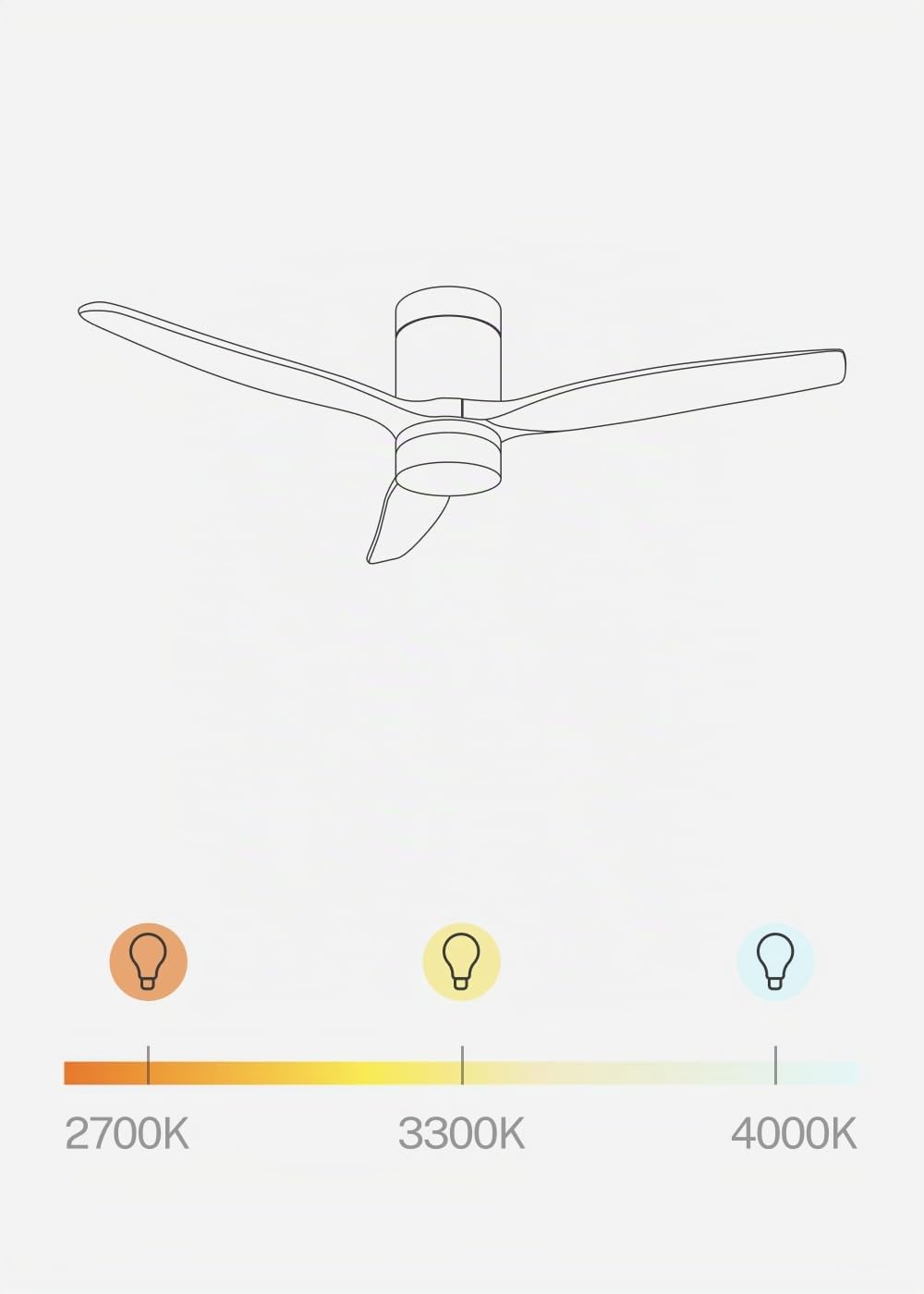 CREATE / WINDCALM M/Ventilador de techo ABS con luz azul cobalto efecto aspas madera clara con Wifi y mando / 40W, Temporizador, Ø132 cm, 3 temperaturas de luz, función verano-invierno