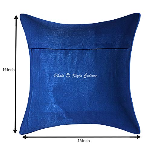Image of Decorative Brocade Cushion Covers 16 Inch x 16 Inch Banarasi Jacquard Turquoise & Gold Home Decor Peacock Traditional Square 40x40 cm Zippered Sofa Settee Pillowcases -Set of 5 Pcs