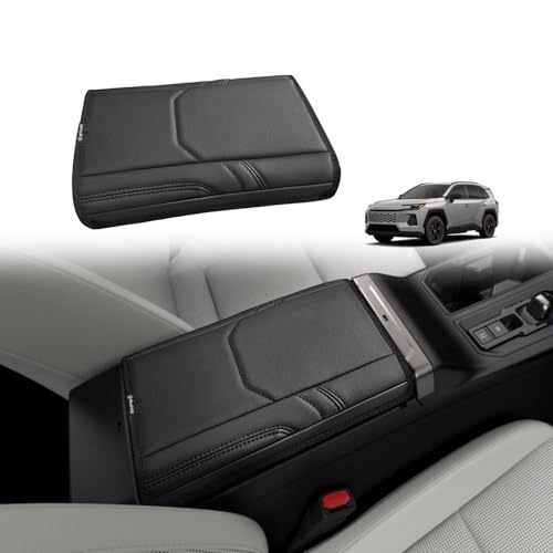 Muslogy Center Console Armrest Cover Compatible with 2026 Toyota RAV4 Accessories Comfort Armrest Pad Cushion Box Lid Cover Vegan Leather Protector Regular Thick(OEM Style)