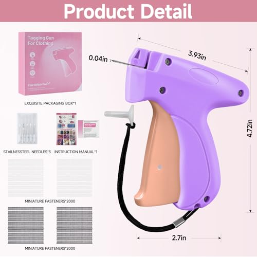 Image of Sewing Gun Tag Stitch Gun for Clothes - Purple /Pink Color Versatile Stitching Gun for Hemming Pants Repairing Seams and More