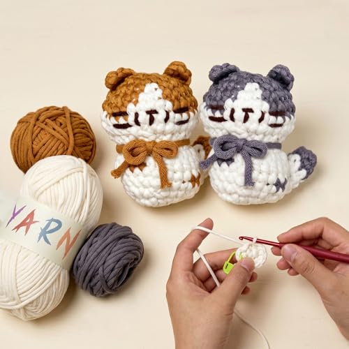 Image of JueRum Cat Crochet Kit for Beginners - Step-by-Step Video Tutorials for Every Round, 40% Extra Easy Yarn, Complete Amigurumi Starter Kit for Adults & Teens, Perfect Beginner Crochet Gift