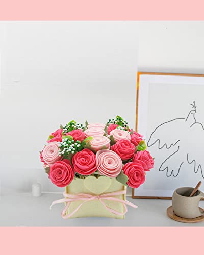 Image of BAZIMA ALICE DIY Felt Flower Kit - Pink Rose Bouquet Kit, Floral Gifts - Arrange Pre-Cut Flowers and Foliage