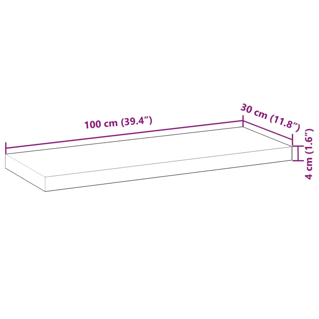 Estante flotante 100 x 30 x 4 cm, madera maciza sin tratar, estante de pared flotante moderno, estantería de pared, estantes de pared para dormitorio, sala de estar, oficina, baño, cocina