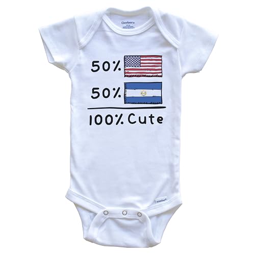 Image of Really Awesome Shirts 50% American 50% Salvadoran 100% Cute El Salvador USA Flags One Piece Baby Bodysuit