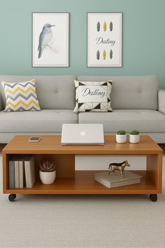 Image of MATTERHORN Wooden Coffee Table with Wheels & Storage Shelf | Modern Centre Table for Living Room, Tea & Drawing Room | Free Assembly, 80 x 40 x 40 cm (MOCT-R92101) (Oak Brown)