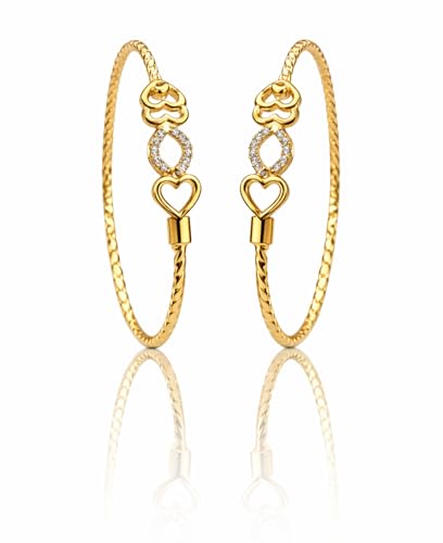 Image of Gold Plated Heart Bangle Bracelet, Twisted Rope Design with Black and Crystal Accent, Adjustable Cuff Style, Fashion Jewelry for Women