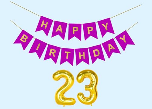 Image of 23rd Happy Birthday Decoration Kit Purple for 23 year Old Boys Girls Men with Number Twenty-three Party Decorations Decor Celebration Items Item Set Combo Reusable Paper Banner