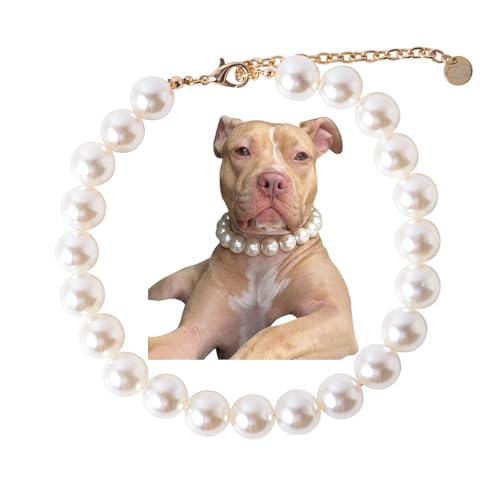 Daovace Pearl Collar Beaded Dog Collar Necklace Coloful Beads Adjustable Rhinestone Jewelry Pet Pearl Collar for Small, Medium/Large Dogs（Large,Pearl