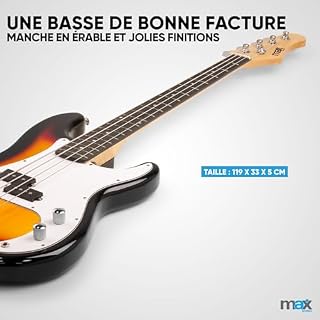 Max Gigkit Basse Electrique, Kit Complet Ampli 40 Watts, Housse, Stand, Cordes de Rechange, Accordeur, Sangle, Câble Jack et Médiators, Idéal pour Musicien Débutant ou intermédiaire – Sunburst - Les Beatles, Paul McCartney, John Lennon, RIngo Starr, George Harrison Max Gigkit Basse Electrique, Kit Complet Ampli 40 Watts, Housse, Stand, Cordes de Rechange, Accordeur, Sangle, Câble Jack et Médiators, Idéal pour Musicien Débutant ou intermédiaire - Sunburst – Image 6
